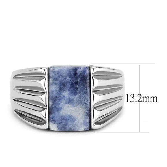 New men's stainless steel and blue ring - Picture 4 of 6